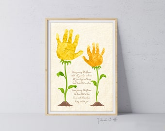 Stiamo crescendo come un fiore/Arte delle impronte delle mani/Bambini Neonati/Festa della mamma Mamma/Regalo artigianale ricordo Stampa di biglietti fai da te 0365