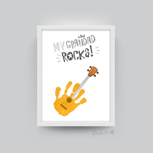 My Grandad Rocks Guitar / Handafdruk Art Craft / Vaderdag verjaardag / Kids Baby Peuter / Keepsake Craft DIY Card / Print It Off 0535