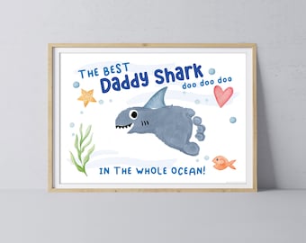 Best Daddy Shark / Footprint Handprint Art Craft Dad Father's Day Birthday / Kids Baby Toddler / Keepsake Gift Card / PRINT IT OFF 0522