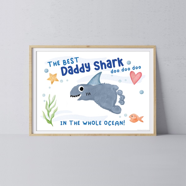 Best Daddy Shark / Footprint Handprint Art Craft Dad Father's Day Birthday / Kids Baby Toddler / Keepsake Gift Card / PRINT IT OFF 0522