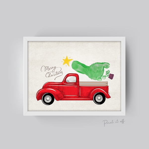 Red Truck Car Christmas Tree Footprint / Baby Toddler Kids Art Craft / Merry Xmas Memory Keepsake / Printable Print Card 0289