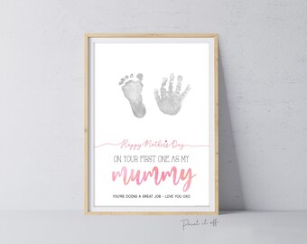 Mummy 1st First Mother's Day Mum / Footprint Handprint Feet Foot Art Craft / Kids Baby Toddler / Keepsake DIY Card / Print It Off 0851