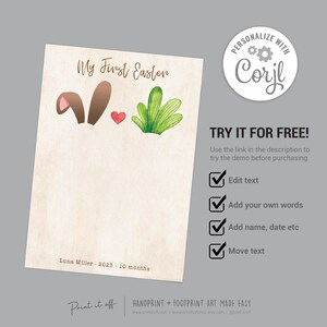 Bunny Carrot EDITABLE / Footprint Foot Art Craft / Hoppy First Happy Easter / Baby Child / DIY Custom EDIT Corjl Card Print It Off
