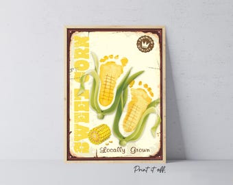 Corn Farm Sign - Handprint Footprint Art Craft Card Baby Keepsake Memory - PRINT IT OFF 1002