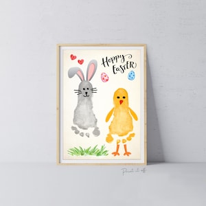 Bunny Chick / Footprint Handprint Feet Foot Art Craft / Hoppy Happy Easter / Kids Baby Toddler / Keepsake DIY Card / Print It Off 0846