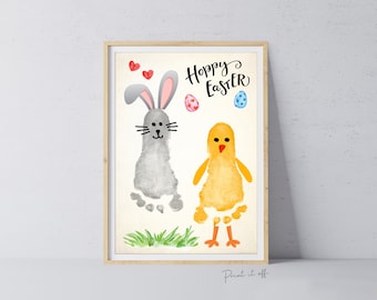 Bunny Chick / Footprint Handprint Feet Foot Art Craft / Hoppy Happy Easter / Kids Baby Toddler / Keepsake DIY Card / Print It Off 0846