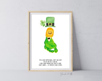 Leprechaun Footprint St Patrick's Day Craft Art Poem / DIY Activity Card Baby Kids Handprint Hand Foot Printable / Print it Off 0694