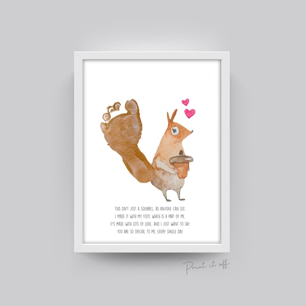 Squirrel Footprint Art Poem / Autumn Thanksgiving / Child Kids Baby Toddler Foot / DIY Memory Keepsake Craft Art / Print Gift Card 0286