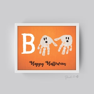 Boo Halloween Keepsake / Handprint Art Craft / Ghost / Happy Halloween / Baby Toddler Kid / Card Print DIY Sign 0026