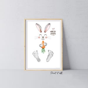 Mein erstes 1.Ostern / Fußabdruck Kunst / Hase Füße Fuß Karotte / Kinder Baby Kleinkind / Andenken Memory Craft Geschenk Karte Print It Off 0931
