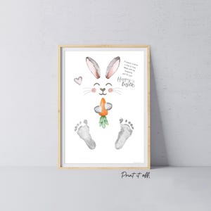 Pâques houblonnée / Art de l'empreinte / Pieds de lapin mignons, pied carotte, poème joyeux / Enfants, bébé, bambin / Artisanat souvenir, DIY carte-cadeau à imprimer 0926