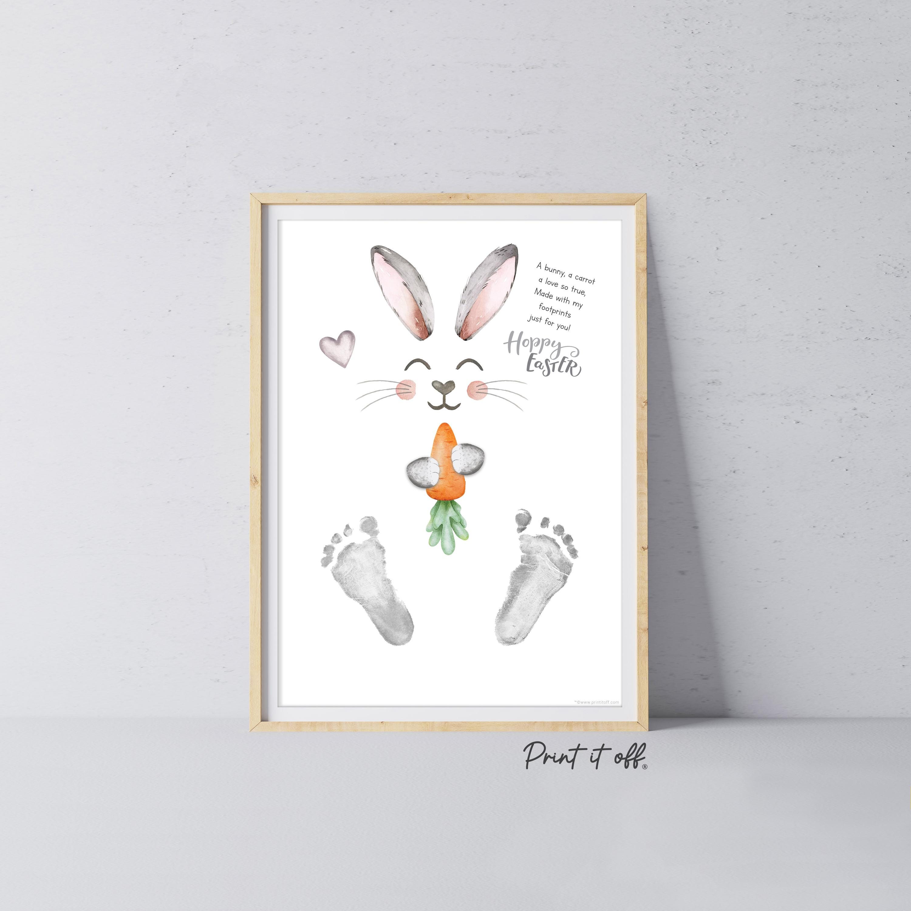 Hoppy Easter / Footprint Art / Cute Bunny Feet Foot Carrot Happy Poem / Kids Baby Toddler / Keepsake Craft DIY Gift Card Print It Off 0926
