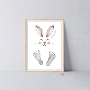 My First 1st Easter / Footprint Handprint Art / Cute Bunny Happy Easter / Baby Toddler / Keepsake Memory Craft DIY Card / Print It Off 0829