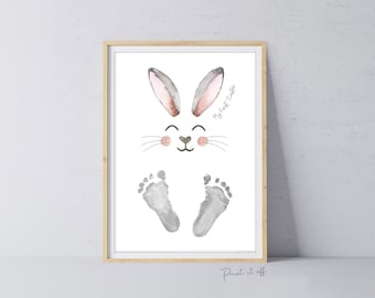La mia prima Pasqua / Impronta della mano / Coniglietto carino Buona Pasqua / Bambino piccolo / Ricordo fai da te Biglietto di auguri / Stampalo 0829