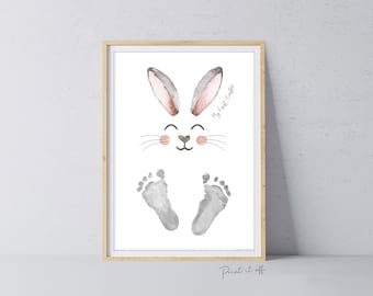 My First 1st Easter / Footprint Handprint Art / Cute Bunny Happy Easter / Baby Toddler / Keepsake Memory Craft DIY Card / Print It Off 0829