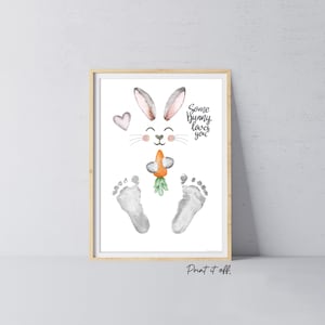 Un lapin vous aime Pâques / Art de l'empreinte / Pieds de lapin carotte / Enfants bébé bambin / Carte-cadeau souvenir artisanat à imprimer 0932