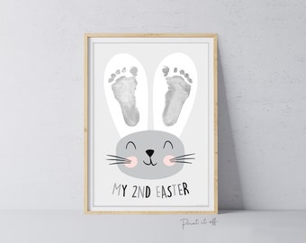 My Second 2nd Easter / Footprint Foot Feet Art / Cute Bunny Happy Easter / Baby Toddler / Keepsake Memory Craft DIY Card / Print It Off 0848