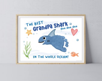 Best Grandpa Shark / Footprint Handprint Art Craft Father&#39;s Day Birthday / Kids Baby Toddler / Keepsake Gift Card / PRINT IT OFF 0739