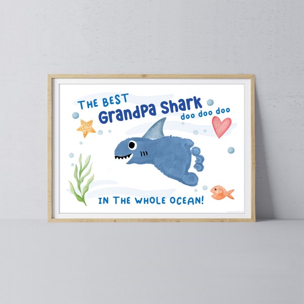 Best Grandpa Shark / Footprint Handprint Art Craft Father's Day Birthday / Kids Baby Toddler / Keepsake Gift Card / PRINT IT OFF 0739