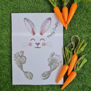 Hoppy Happy Easter Bunny / Footprint Handprint Art / Baby Toddler / Keepsake Memory Craft DIY Card / Print It Off