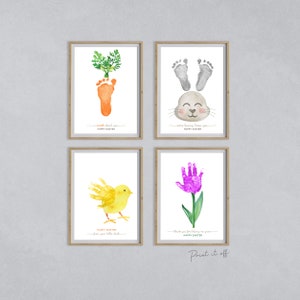 4 x Easter Handprint Footprint Craft Art PACK / Bunny Carrot Chick Flower / DIY Card Baby Kids Hand Foot Wall Printable / Print it Off 0684
