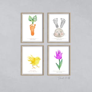 4 x Easter Handprint Footprint Craft Art PACK / Bunny Carrot Chick Flower / DIY Card Baby Kids Hand Foot Wall Printable / Print it Off 0684