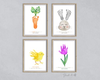 4 x Ostern Handabdruck Fußabdruck Craft Art PACK / Hase Karotte Küken Blume / DIY Karte Baby Kinder Hand Fuß Wall Printable / Print it Off 0684