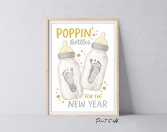 Poppin' Bottles New Year - Handprint Footprint Art Craft Printable Keepsake Gift Template Baby - PRINT IT OFF 0992