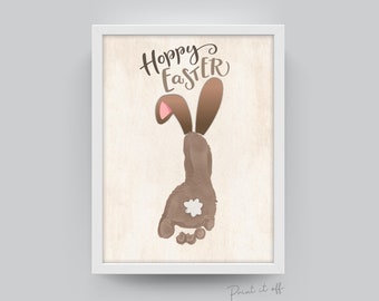 Hoppy Easter Bunny Brown / Footprint  Art  / Cute Foot Feet / Kids Baby Toddler / Activity Memory Craft Gift Diy Card / PRINT IT OFF 0415