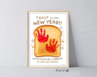 Toast Happy New Year - Handprint Footprint Art Craft Printable Keepsake Gift Template Hand Baby - PRINT IT OFF 0982