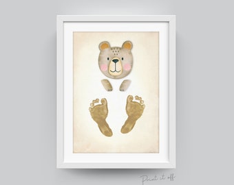 Baby Teddy Bear Footprint Foot Art Craft Kit / Baby Newborn Kids Nursery Decor / Printable Card Gift Memory Keepsake / Print It Off 0609