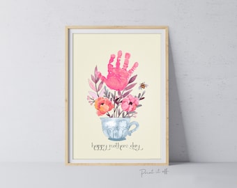 Handprint Teacup / Mother's Day Mom Mum / Footprint Craft Art / Kids Baby Toddler / DIY Keepsake Activity Card Gift Print It Off 0199