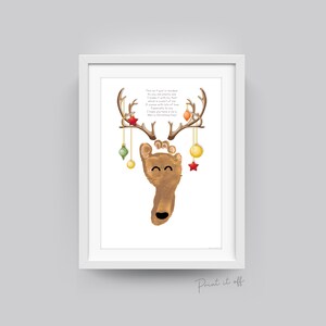 Poème d'empreinte de pas de renne / artisanat d'art de Noël de Noël / pieds de bébé d'enfant en bas âge d'enfant en bas âge / cadeau souvenir d'impression de carte de mémoire de carte d'impression 0613