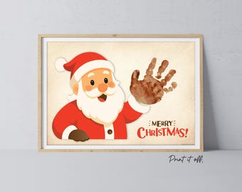 Santa Merry Christmas Xmas - Hand Handprint Footprint Art Craft Printable Keepsake Gift Template - PRINT IT OFF 0984
