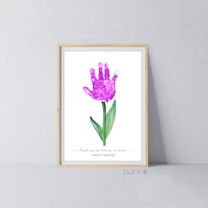 Bedankt dat je me helpt groeien handafdruk handgemaakte kunst / tulp bloem lente vrolijk Pasen / doe-kaart baby kinderen afdrukbaar / print it off 0687