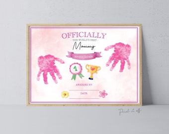 Mama Zertifikat Handabdruck Kunst Handwerk / Happy Mothers Day Blumen Mama / Kinder Baby Kleinkind Kind / Aktivität Geschenk DIY Karte / Print it off 0729