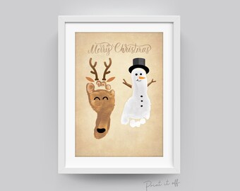 クリスマス☆トナカイ&雪だるま トナカイ 雪だるま 足跡 アート クラフト / 初めてのメリークリスマス