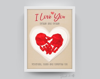 Ich Liebe Dich / Handabdruck Fußabdruck Kunst Handwerk / Herz Valentinstag / Mutter Vatertag Geschenk Karte DIY / Baby Kinder / Print It Off 0036