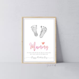Mummy Happy Mother's Day Mum / Fußabdruck Handabdruck Füße Fuß Art Craft / Kinder Baby Kleinkind / Andenken DIY Karte / Print It Off 0853