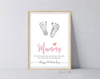 Mummy Happy Mother's Day Mum / Footprint Handprint Feet Foot Art Craft / Kids Baby Toddler / Keepsake DIY Card / Print It Off 0853