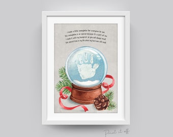 Snowglobe Handprint Footprint Art Craft / 1st First Xmas Christmas Snowflake / Baby Toddler Kids Card Gift Memory Keepsake Print It Off 0631