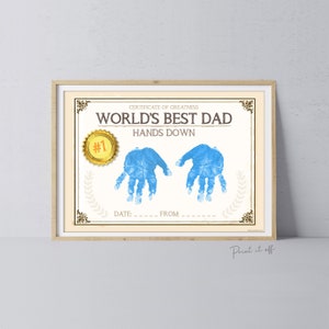 Certificat de papa empreinte de main art / Meilleur papa du monde haut la main / carte à faire soi-même création / cadeau d'anniversaire pour la fête des pères / impression imprimable 0003