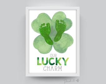 Our Lucky Charm / Handprint Footprint Craft / St Patrick's Day Clover / Diy Art Hand Card Sign Decor / Kids Baby Toddler / PRINT IT OFF 0404