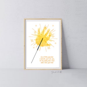 Artisanat d'art empreinte de main du nouvel an / feux d'artifice cierges magiques / mains de bébé enfant en bas âge / impression de carte souvenir / PRINT IT OFF 0374