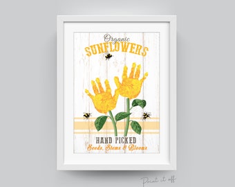 Sunflower Flower / Handprint Hand Art Craft / Kids Baby Toddler / Farm Sign Activity Keepsake Gift Card Decor Sign / PRINT IT OFF 0541
