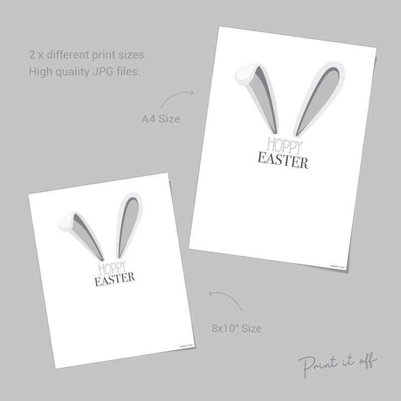 Hoppy Easter Grey / Footprint Art / Cute Bunny Ears Feet / Kids Baby Toddler / Activity Keepsake Craft Art DIY Card / Printable Print 0197 image 3