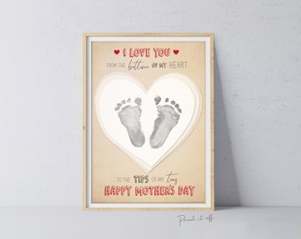 Love You Tips Of My Toes Mother's Day /  Footprint Feet Foot Art Craft Template / Kids Baby Toddler / Keepsake DIY Card / Print It Off 0866