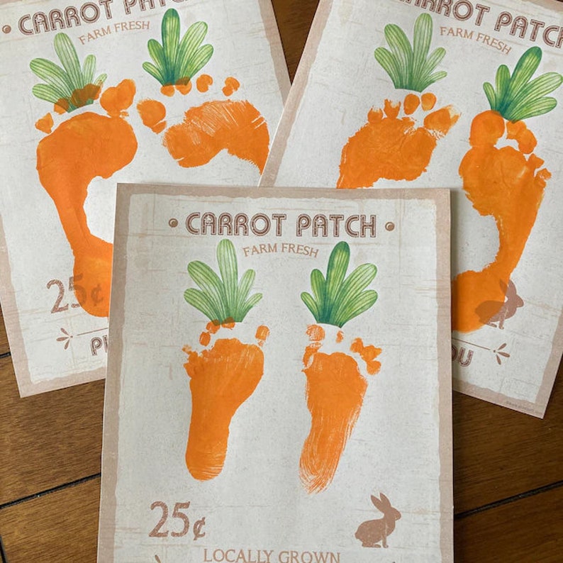 Farm Sign Carrot Patch Easter / Footprint Feet Art Craft / Kids Baby Toddler / Activity Keepsake Gift Card Decor Sign / PRINT IT OFF 0417 image 4