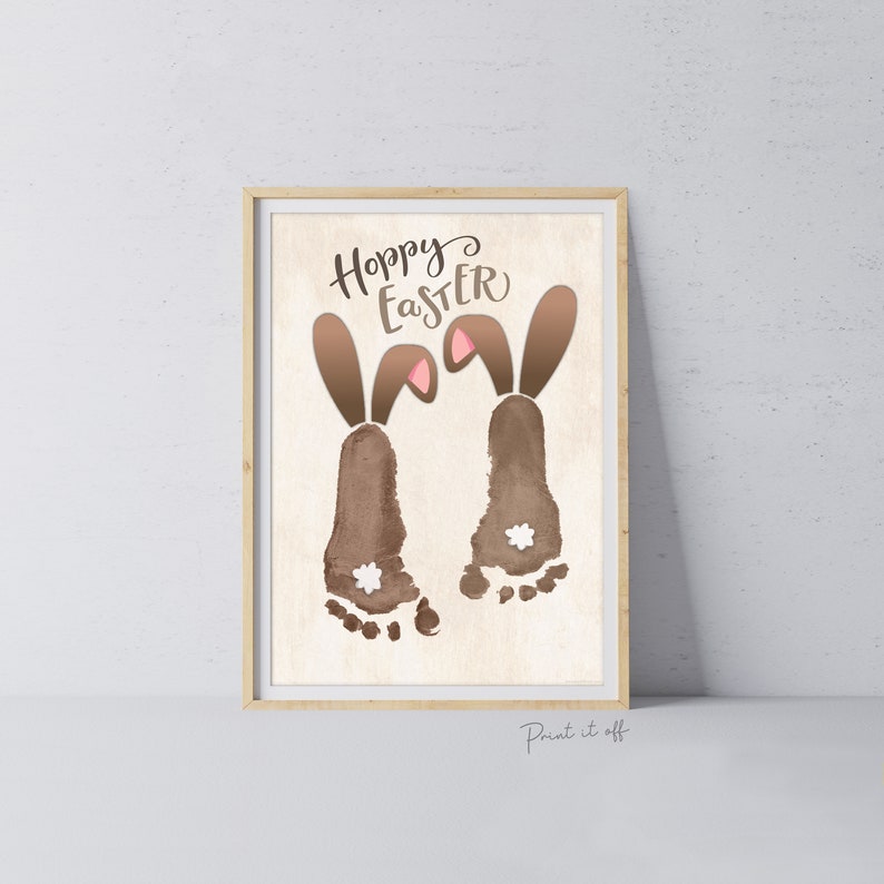 Hoppy Easter 2 x Bunny Brown / Footprint  Art / Siblings Foot Feet / Kids Baby Toddler / Activity Craft Gift Diy Card / PRINT IT OFF