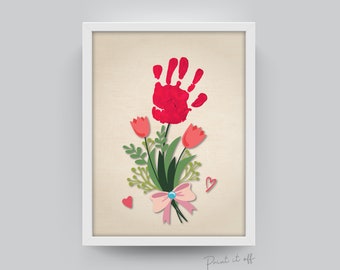 Bunch of Flowers / Handprint Footprint Art / Kids Baby Toddler / Valentine's Mother's Day / Keepsake Craft DIY Card Gift / Print if Off 0204